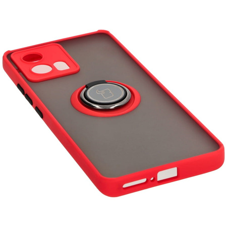 Etui z uchwytem na palec Bizon Case Hybrid Ring do Motorola Edge 30 Fusion, przydymione z czerwoną ramką