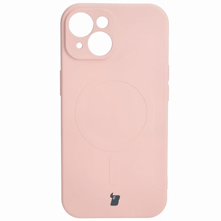 Etui silikonowe z pierścieniem magnetycznym Bizon Case Silicone Magnetic do iPhone 15, jasnoróżowe