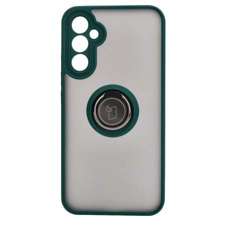 Etui z uchwytem na palec Bizon Case Hybrid Ring do Galaxy A34 5G, przydymione z ciemnozieloną ramką