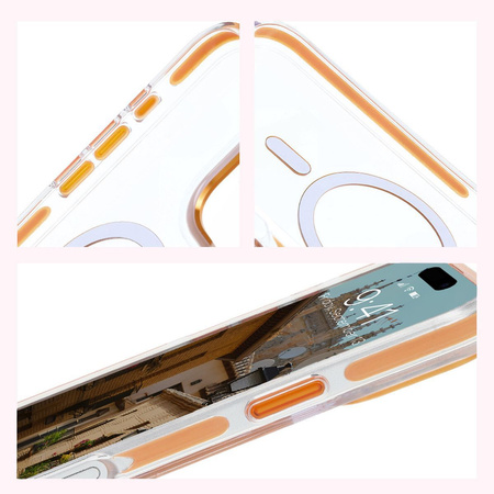 Etui z pierścieniem magnetycznym Bizon Case Marco do iPhone 16 Pro Max, przezroczyste z pomarańczową ramką