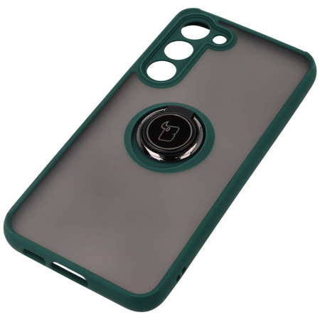 Etui z uchwytem na palec Bizon Case Hybrid Ring do Galaxy S23 Plus, przydymione z ciemnozieloną ramką