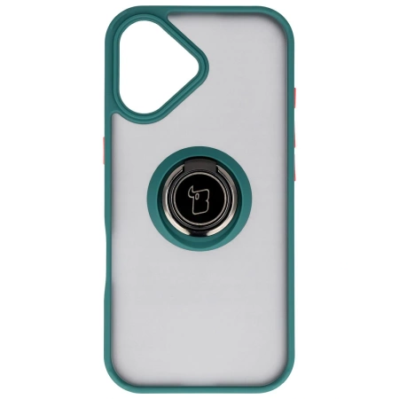 Etui z uchwytem na palec Bizon Case Hybrid Ring do iPhone 17, przydymione z ciemnozieloną ramką