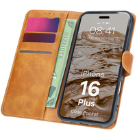 Etui z klapką Bizon Case Pocket do iPhone 16 Plus, brązowe