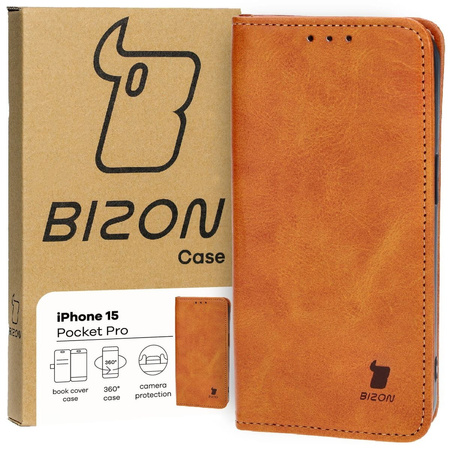 Etui z klapką Bizon Case Pocket Pro do iPhone 15, brązowe