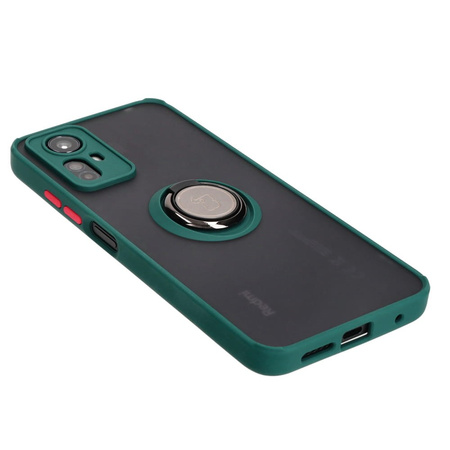 Etui z uchwytem na palec Bizon Case Hybrid Ring do Xiaomi Redmi Note 12S, przydymione z ciemnozieloną ramką