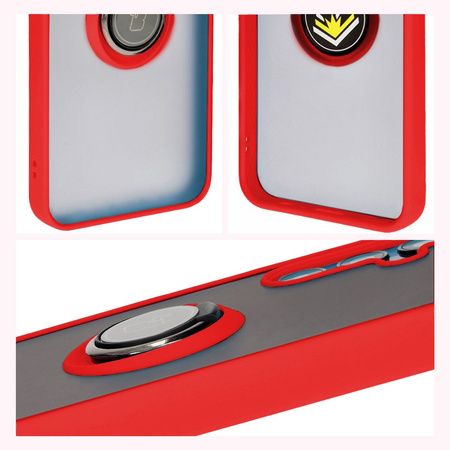 Etui z uchwytem na palec Bizon Case Hybrid Ring do Galaxy M15 5G, przydymione z czerwoną ramką