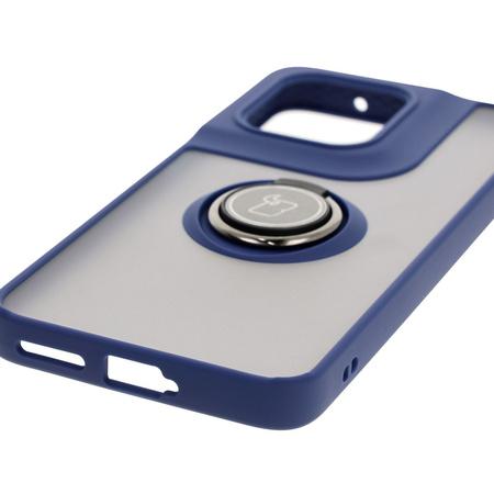 Etui z uchwytem na palec Bizon Case Hybrid Ring do Motorola Edge 50 Neo, przydymione z granatową ramką