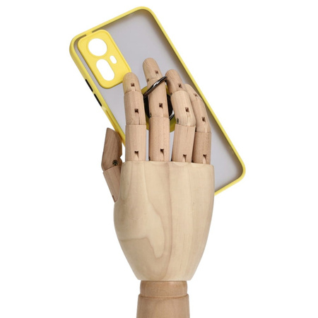 Etui z uchwytem na palec Bizon Case Hybrid Ring do Xiaomi Redmi Note 12S, przydymione z żółtą ramką