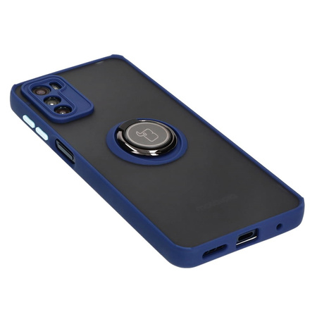 Etui z uchwytem na palec Bizon Case Hybrid Ring do Motorola Moto G42 , przydymione z granatową ramką