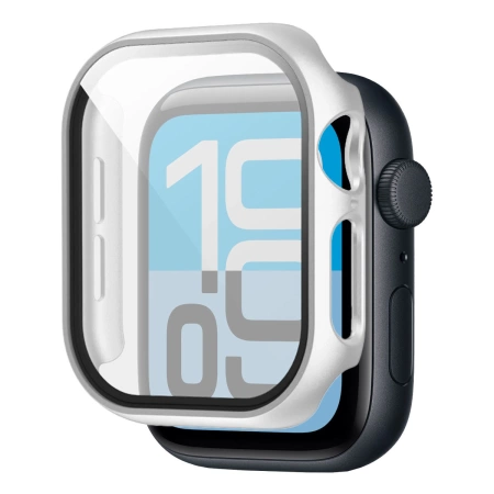 Etui ze szkłem do zegarka Bizon Case+Glass Watch do Apple Watch SE 3 / SE 2 / SE / 6 / 5 / 4 (40 mm), matowe srebrne