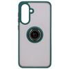 Etui z uchwytem na palec Bizon Case Hybrid Ring do Galaxy A36 5G / A56 5G, przydymione z ciemnozieloną ramką