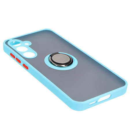 Etui z uchwytem na palec Bizon Case Hybrid Ring do Galaxy A55 5G, przydymione z jasnoniebieską ramką