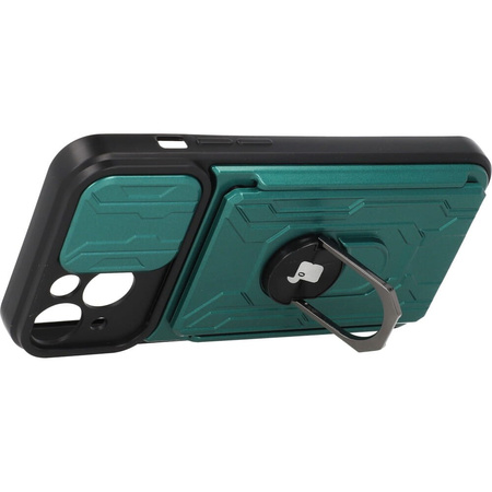 Etui Bizon Case Camshield Card Slot Ring do iPhone 14, zielone
