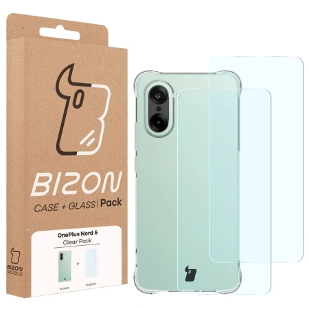 Elastyczne etui + 2x szkło hartowane Bizon Case Clear Pack do OnePlus Nord CE5 5G