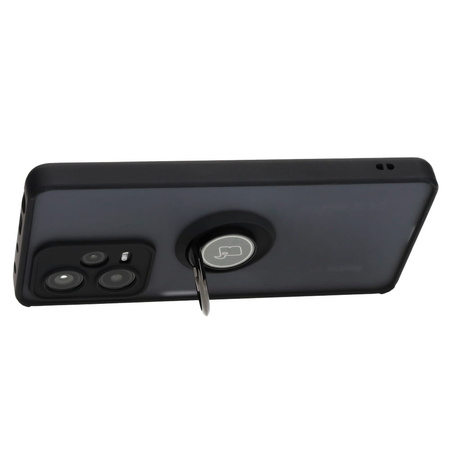 Etui z uchwytem na palec Bizon Case Hybrid Ring do Xiaomi Redmi Note 12 Pro+ 5G, przydymione z czarną ramką