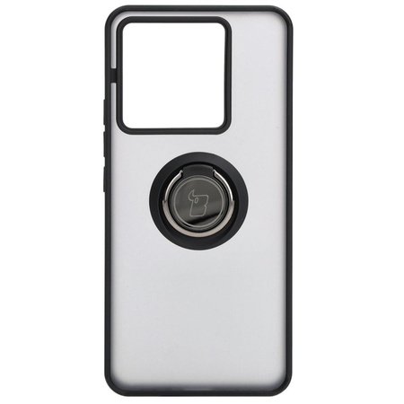 Etui z uchwytem na palec Bizon Case Hybrid Ring do Xiaomi Poco X6 / Xiaomi Redmi Note 13 Pro 5G, przydymione z czarną ramką