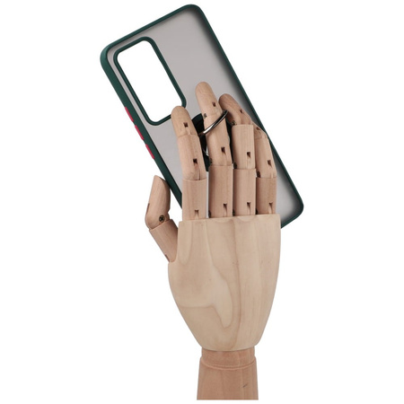 Etui z uchwytem na palec Bizon Case Hybrid Ring do Xiaomi 12T / 12T Pro, przydymione z ciemnozieloną ramką