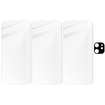 3x Szkło hartowane + szybka na aparat Bizon Glass Clear Pack do iPhone 12 Mini