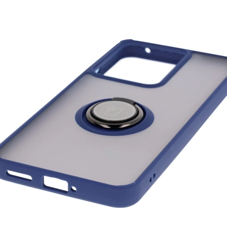 Etui z uchwytem na palec Bizon Case Hybrid Ring do Realme 14 5G / 14T 5G, przydymione z granatową ramką