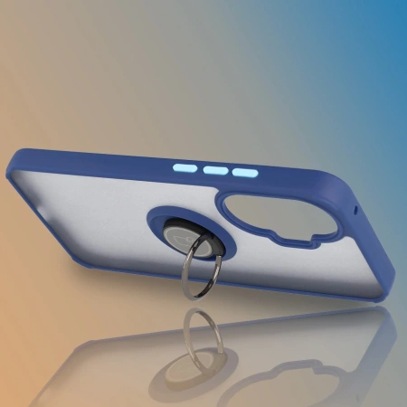 Etui z uchwytem na palec Bizon Case Hybrid Ring do Xiaomi POCO F7, przydymione z granatową ramką