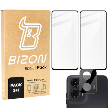 2x Szkło hartowane z ramką + szybka na aparat Bizon Edge 2 Pack do Motorola Moto G04/G24