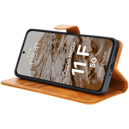 Etui z klapką Bizon Case Pocket do Oppo Reno11 F 5G, brązowe