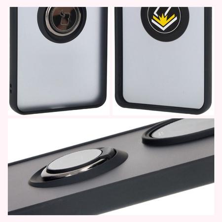 Etui z uchwytem na palec Bizon Case Hybrid Ring do Honor 200 Pro, przydymione z czarną ramką