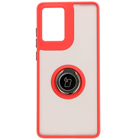 Etui z uchwytem na palec Bizon Case Hybrid Ring do Motorola Moto G85 5G, przydymione z czerwoną ramką