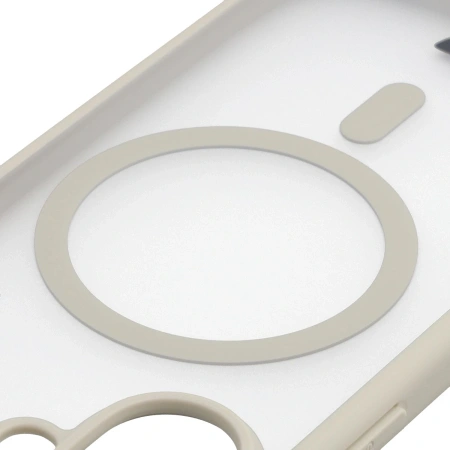 Etui z pierścieniem magnetycznym + szkło hartowane Bizon MatteO Pack do iPhone 17, przydymione-beżowe