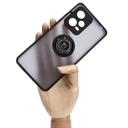 Etui z uchwytem na palec Bizon Case Hybrid Ring do Xiaomi Redmi Note 12 Pro+ 5G, przydymione z czarną ramką