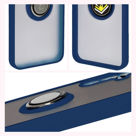 Etui z uchwytem na palec Bizon Case Hybrid Ring do Galaxy M15 5G, przydymione z granatową ramką