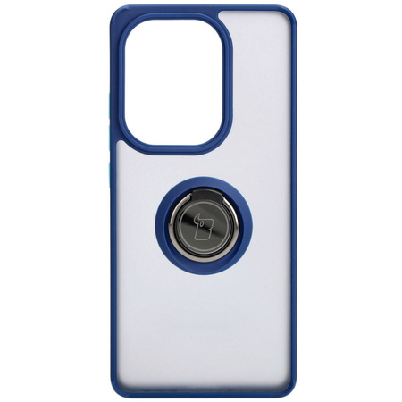 Etui z uchwytem na palec Bizon Case Hybrid Ring do Xiaomi Poco M6 Pro 4G / Xiaomi Redmi Note 13 Pro 4G, przydymione z granatową ramką