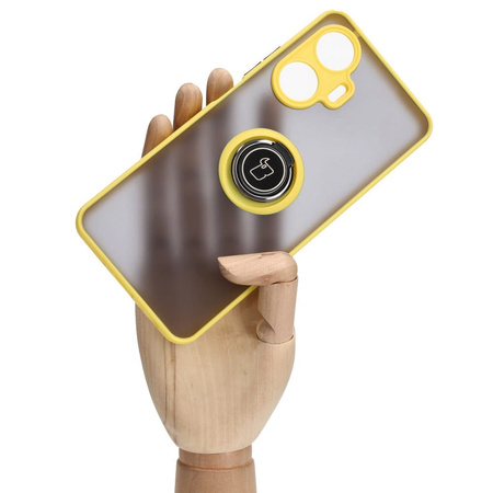 Etui z uchwytem na palec Bizon Case Hybrid Ring do Realme C55, przydymione z żółtą ramką