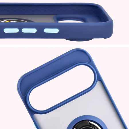 Etui z uchwytem na palec Bizon Case Hybrid Ring do Google Pixel 10 / 10 Pro, przydymione z granatową ramką
