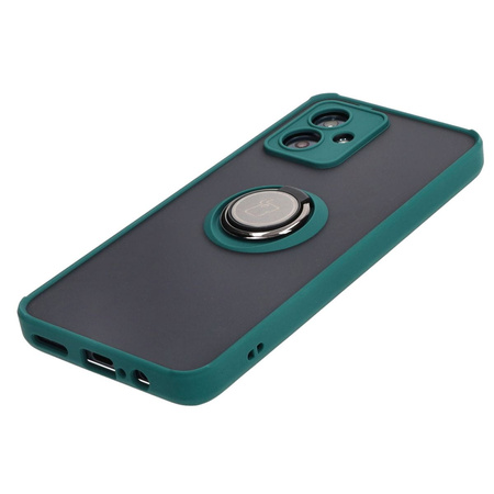 Etui z uchwytem na palec Bizon Case Hybrid Ring do Motorola Moto G54 5G/G54 Power, przydymione z ciemnozieloną ramką