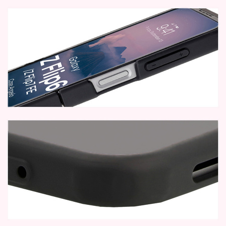 Etui Bizon Case Angelo do Galaxy Z Flip6, przydymione z czarną ramką