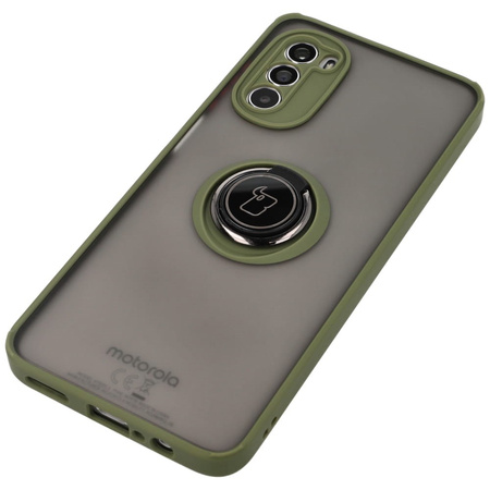 Etui z uchwytem na palec Bizon Case Hybrid Ring do Motorola Moto G52 / G82, przydymione z zieloną ramką