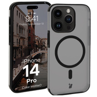 Etui z pierścieniem magnetycznym Bizon Case MatteO do iPhone 14 Pro, półprzezroczyste z czarną ramką