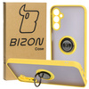 Etui z uchwytem na palec Bizon Case Hybrid Ring do Galaxy M14 5G, przydymione z żółtą ramką