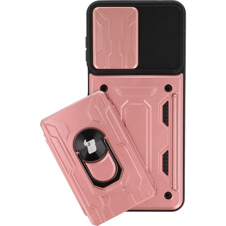 Etui Bizon Case Camshield Card Slot Ring do Moto G22, jasnoróżowe