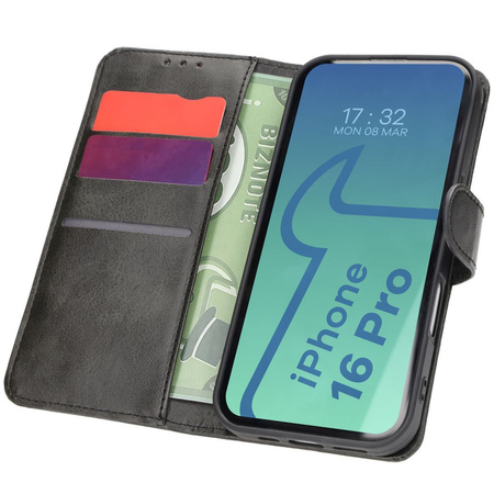 Etui z klapką Bizon Case Pocket do iPhone 16 Pro, czarne