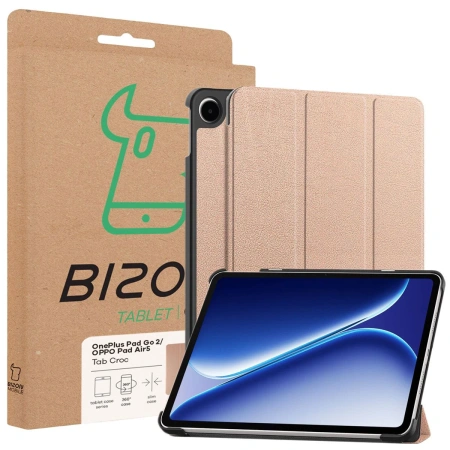Etui z klapką Bizon Case Tab Croc do OnePlus Pad Go 2 / Oppo Pad Air5, różowozłote
