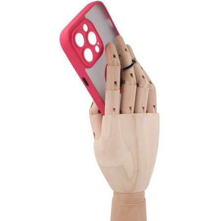 Etui z uchwytem na palec Bizon Case Hybrid Ring do iPhone 14 Pro Max, przydymione z czerwoną ramką