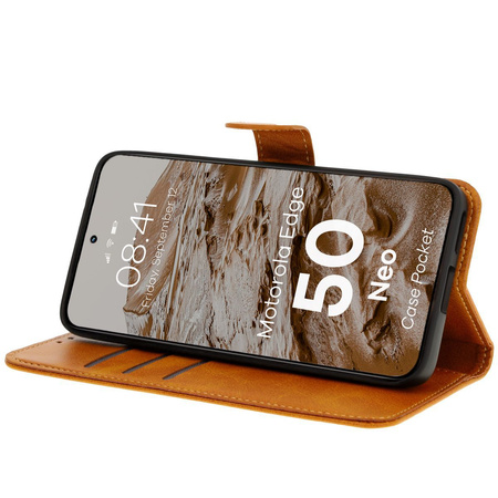 Etui z klapką Bizon Case Pocket do Motorola Edge 50 Neo, brązowe