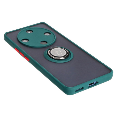 Etui z uchwytem na palec Bizon Case Hybrid Ring do Honor Magic6 Lite, przydymione z ciemnozieloną ramką
