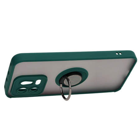 Etui z uchwytem na palec Bizon Case Hybrid Ring do Xiaomi 13, przydymione z ciemnozieloną ramką