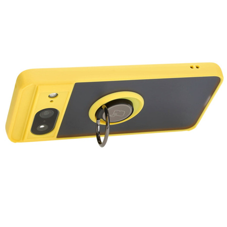 Etui z uchwytem na palec Bizon Case Hybrid Ring do Google Pixel 8, przydymione z żółtą ramką