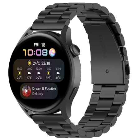 Pasek ze stali nierdzewnej do smartwatcha, Bizon Strap Watch Aura, QuickRelease 20 mm, czarny