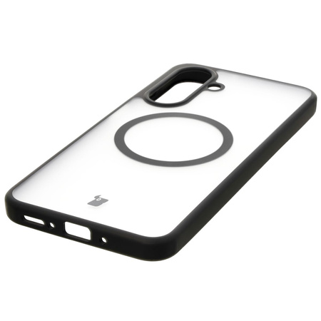 Etui z pierścieniem magnetycznym Bizon Case MatteO do Galaxy A26 5G, półprzezroczyste z czarną ramką