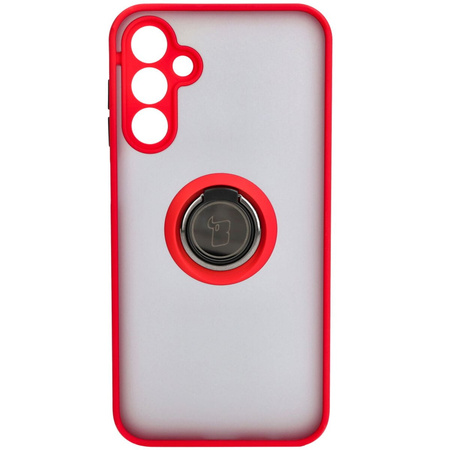 Etui z uchwytem na palec Bizon Case Hybrid Ring do Galaxy A15 5G/4G, przydymione z czerwoną ramką